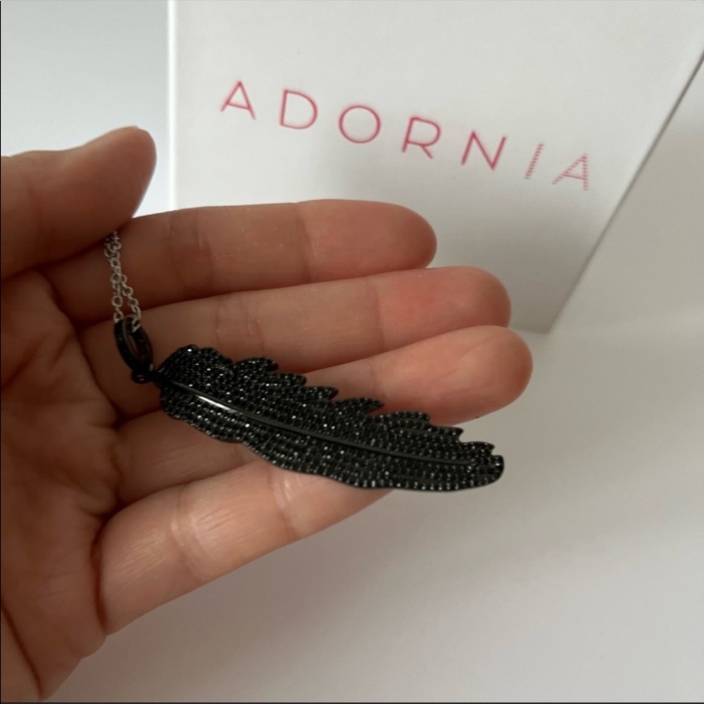 NEW Adornia Sterling Silver Aria Feather Black Spinel Pendant necklace - Picture 4 of 4